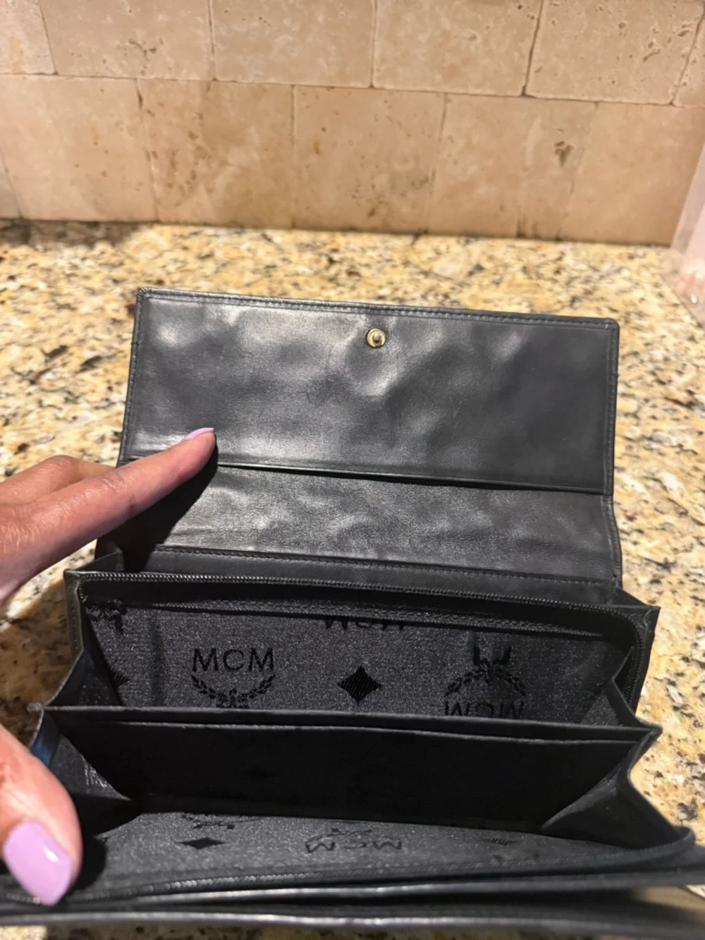 MCM Black Quilted Leather Clutch with Gold Accents - Picture 10 of 10